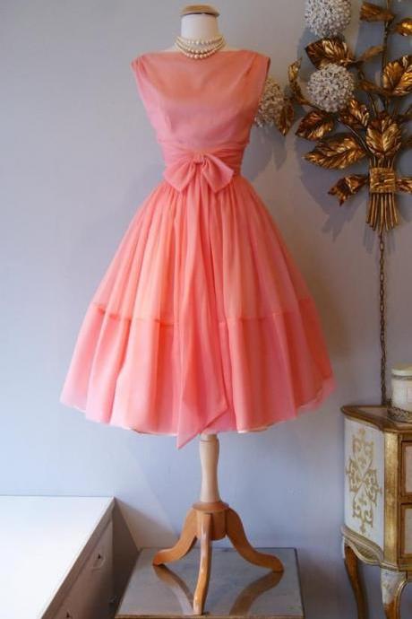 Vintage Prom Dress, Coral Prom Gown, Mini Short Homecoming Dress