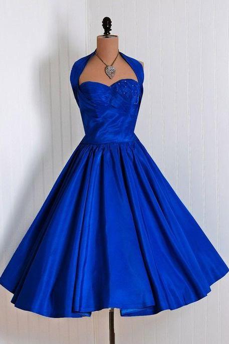 Vintage Prom Dress, Royal Blue Prom Gowns, Mini Short Homecoming Dress