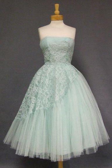 Strapless Lace Appliqués Short Vintage Prom Dress, Evening Dress, Formal Dress