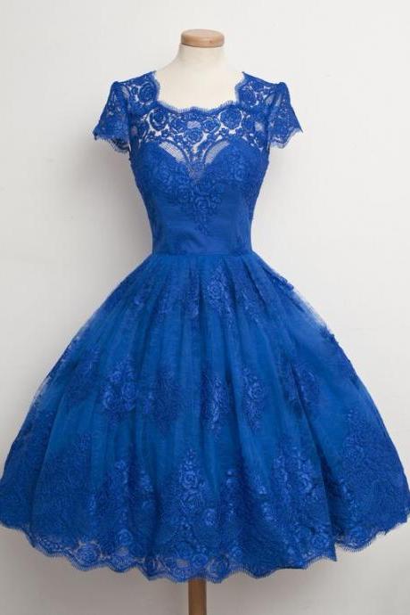 Sweetheart Prom Dress, Royal Blue Prom Gown, Lace Homecoming Dress, Mini Short Homecoming Gown