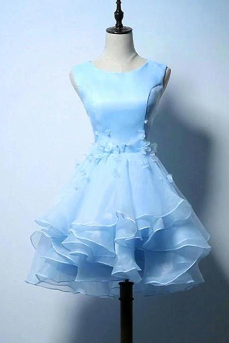 Lovely Light Blue Organza Layers Short Homecoming Dress, Blue Prom Dress