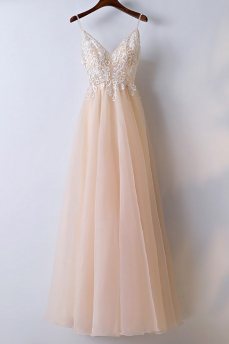 Champagne spaghetti straps lace homecoming dresses,beautiful tulle long homecoming dresses