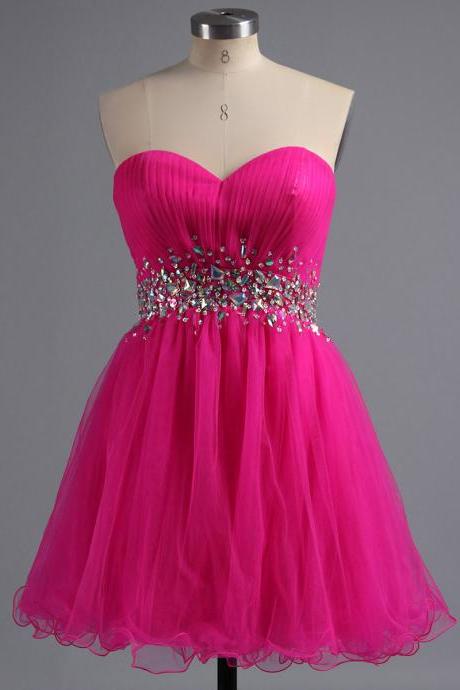 Sweetheart Homecoming Dress, Cute Mini Tulle Homecoming Dress with Crystal Belt, A-line Homecoming Dress with Pleats