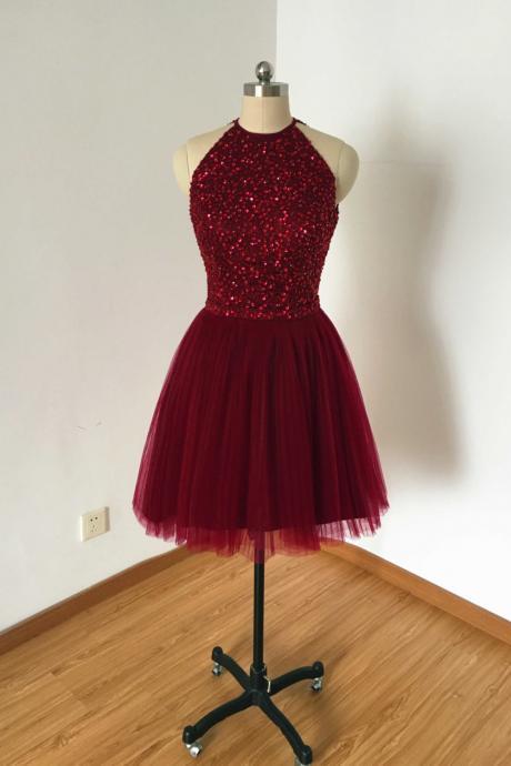 Keyhole Back Crystal Tulle Homecoming Dresses,red Homecoming Dresses,black Homecoming Dresses