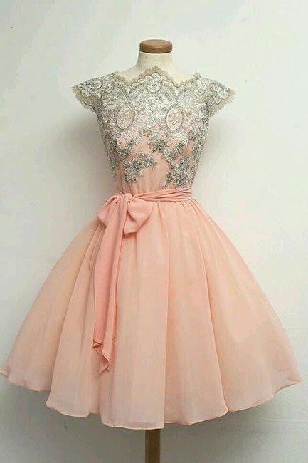 Homecoming Dresses,pink Tulle Lace Applique Short Prom Dress, Homecoming Dress