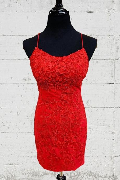 Short Prom Dresses,tight Red Lace Homecoming Dresses,homecoming Dresses