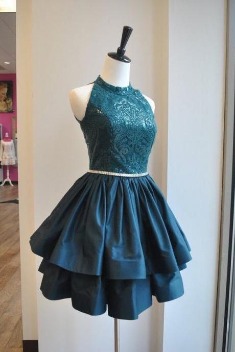 Halter Neck Homecoming Dress With Lace, Short Homecoming Dresses,short Prom Dresses,charming Homecoming Dresses