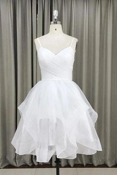 Lovely White Tulle V-neckline Short Party Dress,homecoming Dress