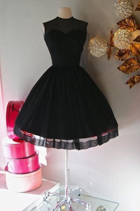 Vintage Prom Dress, Black Prom Gowns, Mini Short Homecoming Dress