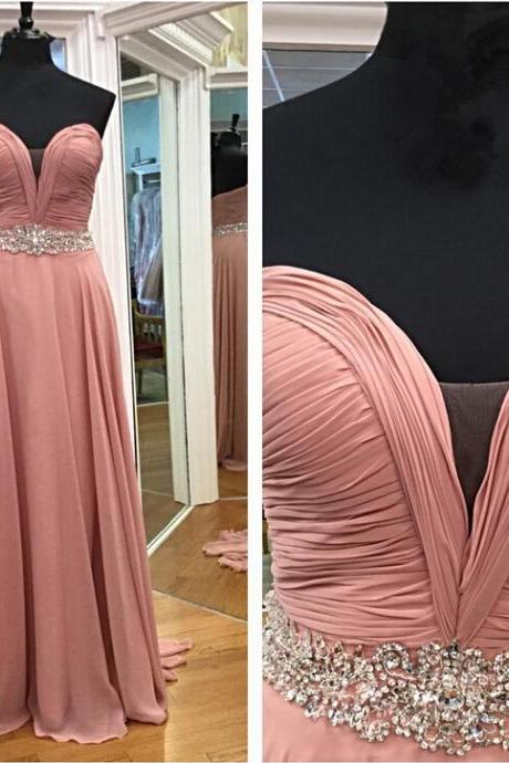 Charming Sweetheart Blush Pink Beading Prom Dress， Simple Evening Dresses Long Formal Dress