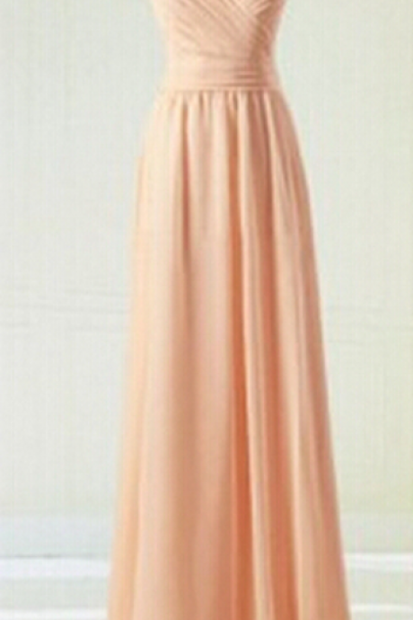 Sweetheart Pink Spaghetti Strap Backless Prom Dress， Long Chiffon Evening Dresses， Bridesmaid Dresses