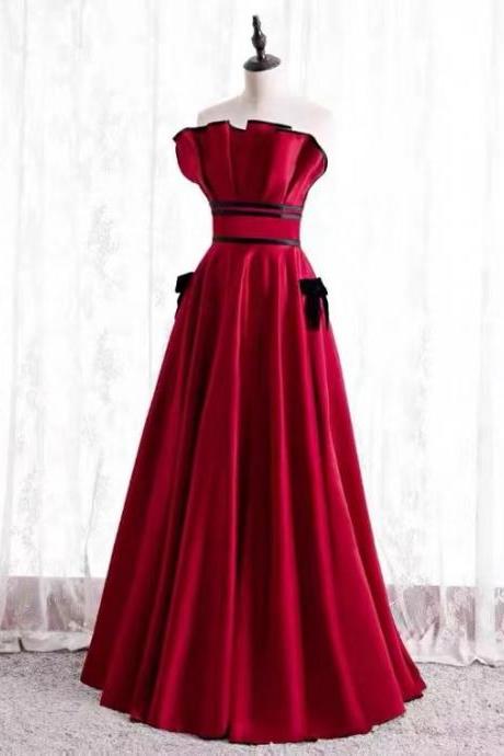 Satin Prom Dress ,red Evening Dress,strapless Party Dress