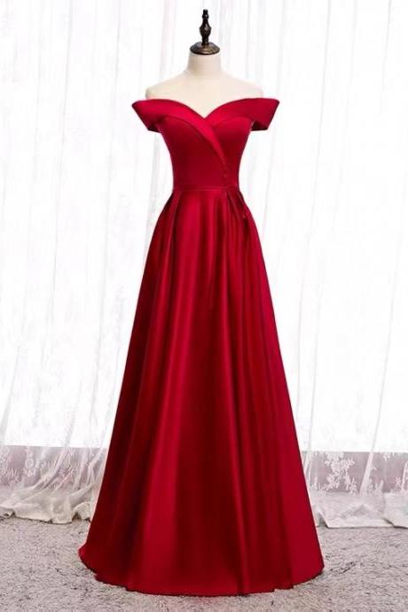 Satin Prom Dress ,red Evening Dress,off Shoulder Party Dress