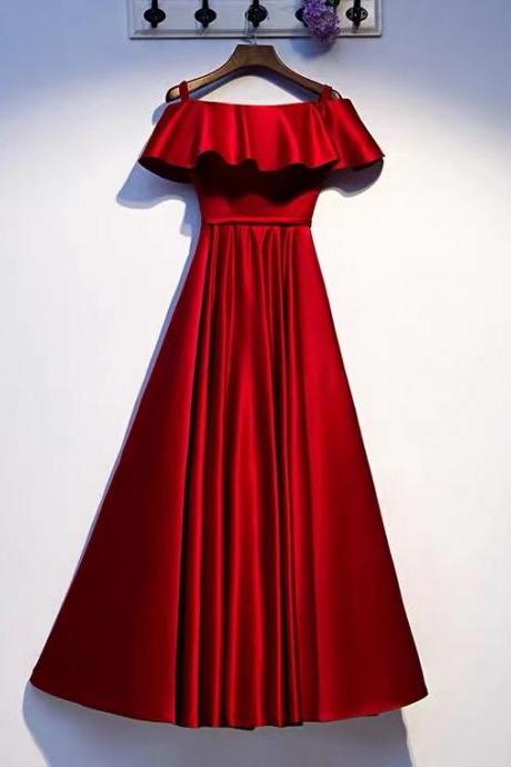 Satin Prom Dress ,red Evening Dress,off Shoulder Party Dress
