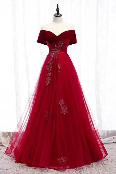 Off Shoulder Prom Dress ,red Evening Dress
