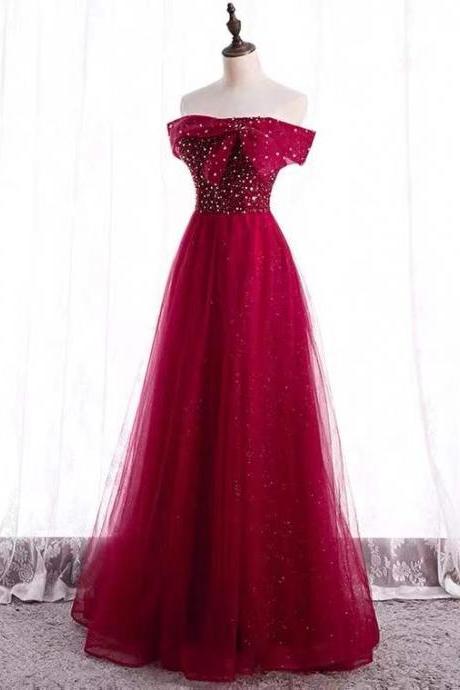 Off Shoulder Prom Dress, Red Dress, High-class Sweet Evening Dress