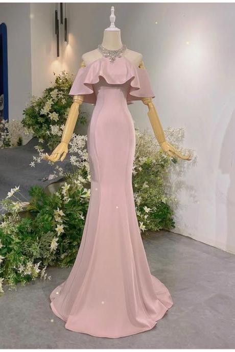 Engagement dresses female light luxury evening dresses dress pink bride niche fishtail senior annual meeting host