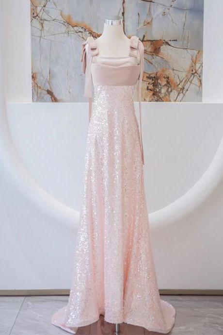 Halter sequin pink dresses female new bridesmaid senior sense niche bride 