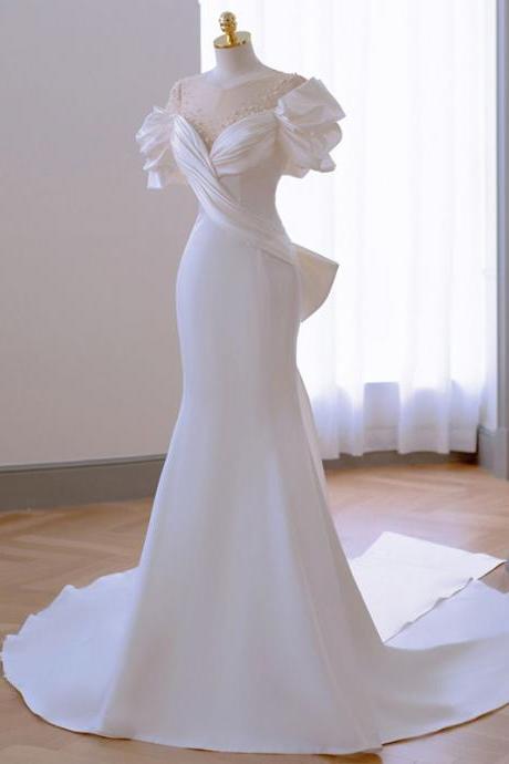 Advanced satin wedding dresses new bride main veil niche luxury fishtail one shoulder yarn