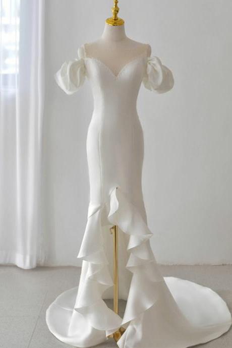 Temperament Fishtail Light Wedding Dress High-end Niche A Shoulder Travel Yarn Bridal Evening Dresses Summer