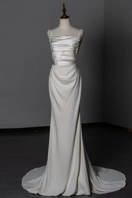 Satin Light Wedding Dress Bride Halter Simple Atmosphere Out Of Doors Yarn Small Trailing Temperament Fishtail Dress