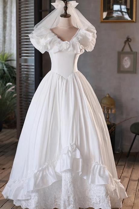 Wedding dress new princess senior sense of vintage simple satin female satin dress 