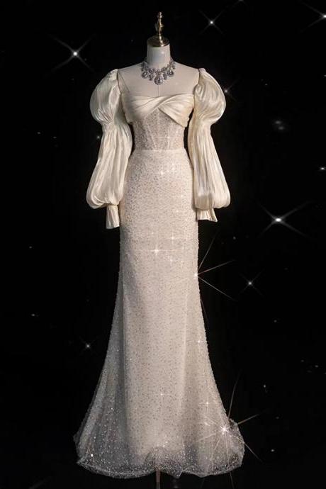 Fishtail Light Wedding Dress Bride Long-sleeved One-shoulder Location Lightweight Out Of Doors Dress Winter