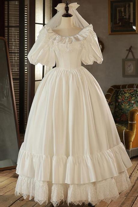 Out of the door tulle new princess satin light wedding dress vintage lace light luxury dress