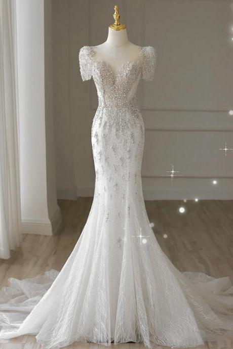 Light Wedding Dresses Bride Temperament Celebrity Luxury Yarn Slim Fishtail Dress
