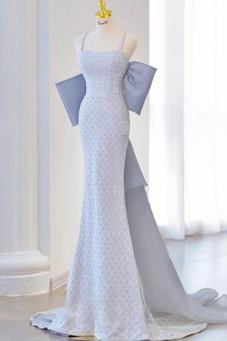 Blue light wedding dress senior sense of suspenders fishtail out of doors yarn new bride wedding evening dress