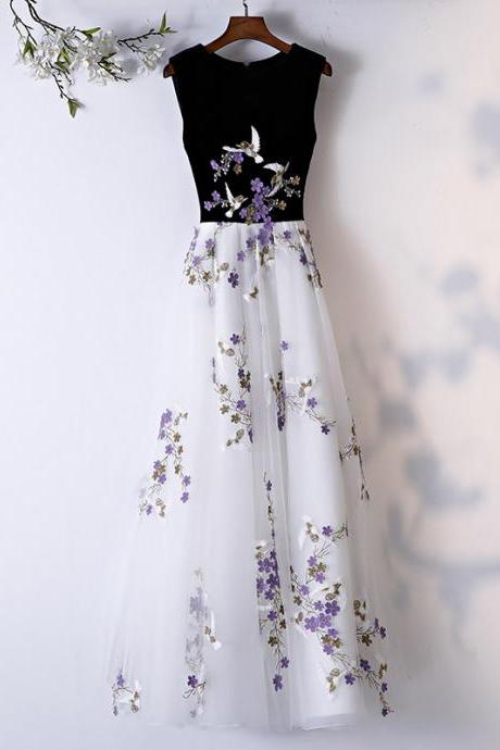 Evening Dress Empire Sleeveless Floral Print Elegant O-Neck Floor-Length Pleat A-Line Plus size Women Formal Party Gown