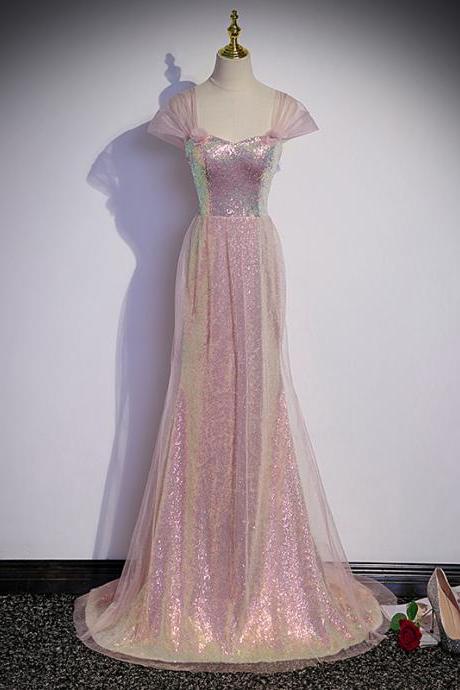 Evening Dress Pink Sequins Sweetheart Collar Sleeveless Zipper Back Mermaid Trumpet Floor Length Plus Size Party Dresses