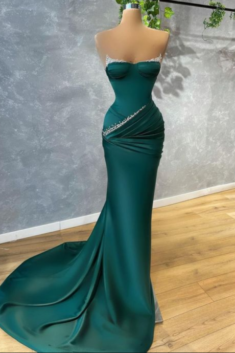 Prom Dresses, Green Beading Long Evening Prom Dress