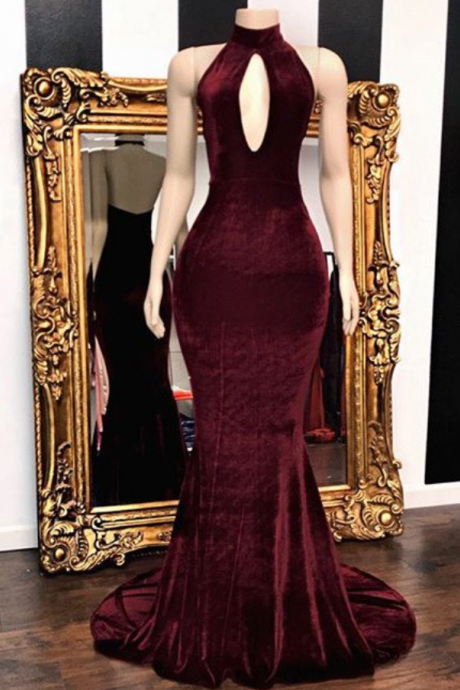 Prom Dresses Save-iconadd To Collection Like-iconlove Thistweetpin Itstunning High Neck Burgundy Keyhole Prom Dress Mermaid Velvet