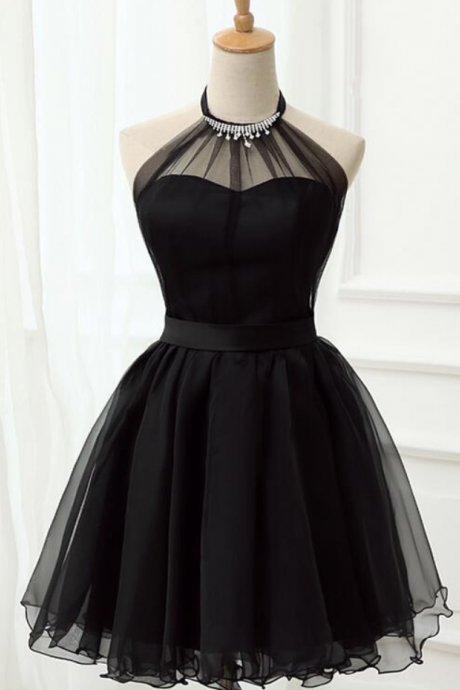 Homecoming Dresses,cute Black Tulle Halter Short Homecoming Dress