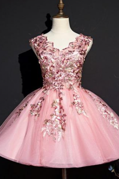 Homecoming Dresses Beautiful Pink Tulle Flowers Homecoming Dress