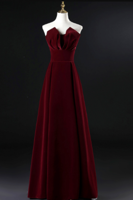 Prom Dresses, Beautiful Wine Red Velvet Floor Length Long Prom Dress