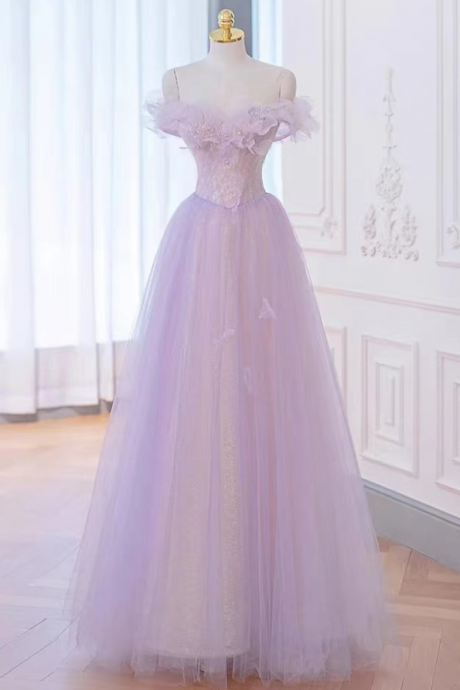 Prom Dresses,purple Prom Dress, Off Shoulder Evening Dress,dream Party Dress,romantic Birthday Dress