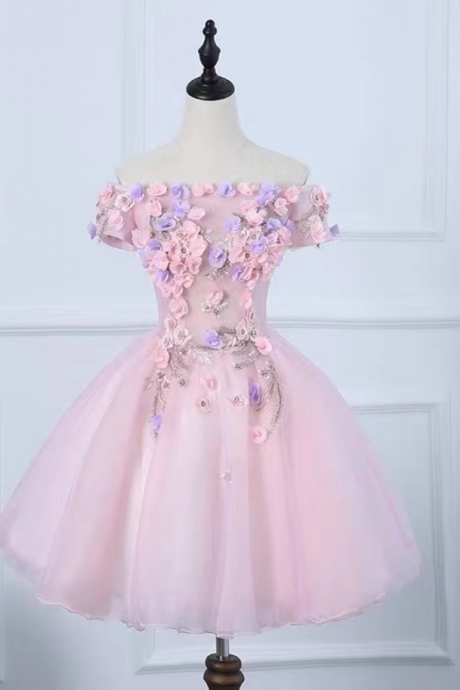 Homecoming Dresses,Sleeveless homecoming dress,pink prom dress,chic birthday dress with applique,v-neck homecoming dress