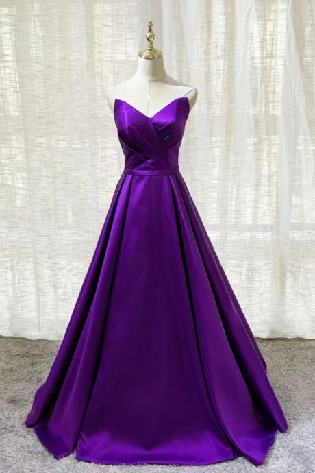 Prom Dresses,strapless Prom Dress, Purple Evening Dress, Satin Party Dress