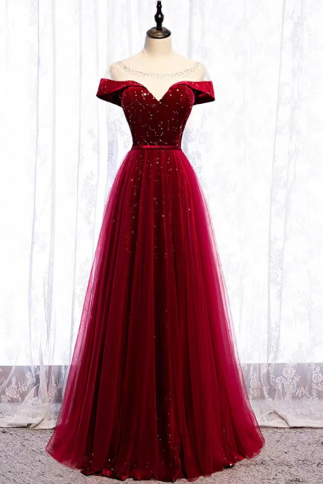 Prom Dresses,red Elegant Prom Dress, O-neck Prom Dress, Formal Party Dress