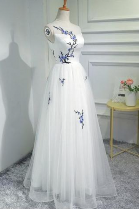 Prom Dresses,simple Women Fashion White Embroidery Prom Dress