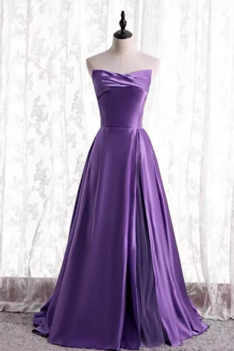 Prom Dresses,satin Prom Dress ,purple Evening Dress,strapless Party Dress