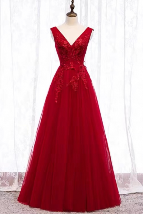 Prom Dresses,red Pary Dress, V-neck Evening Dress,charming Prom Dress