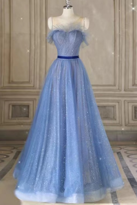 Prom Dresses,blue Party Dress,sleeveless Prom Dress,formal Evening Dress
