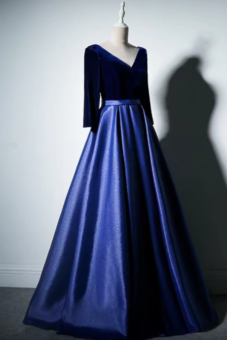Prom Dresses,long Sleeve Evening Dress, Blue Prom Dress, Formal Party Dress