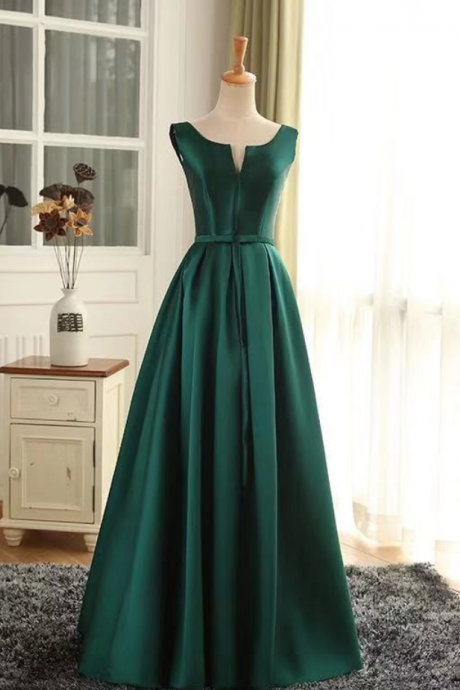 Prom Dresses,green Party Dress Sleeveless Evening Dress Satin Long Prom Dress
