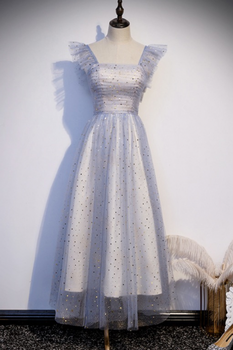 Prom Dresses,spaghetti Strap Midi Dress ,fairy Prom Dress,light Blue Party Dress