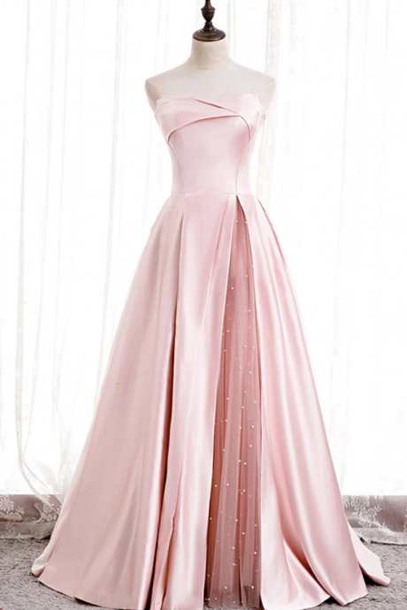 Prom Dresses, Pink Satin Prom Dress,off Shoulder Long Prom Dress