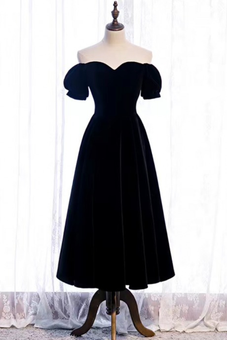 Homecoming Dresses, Off Shoulder Homecoming Dress, Fashion Mid-length Party Dress,velvet Black Dress